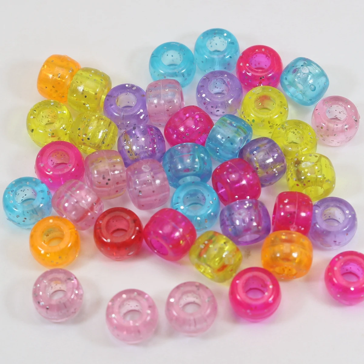 200 Glitter Pony Beads - Acrylic - 6mm x 4mm, Julz Beads