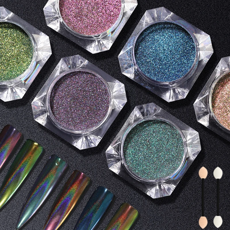Shiny Holographic Peacock Laser Nail Glitter Powder Magic Dazzling Chrome Pigment Gel Polish Art Decor | Красота и здоровье