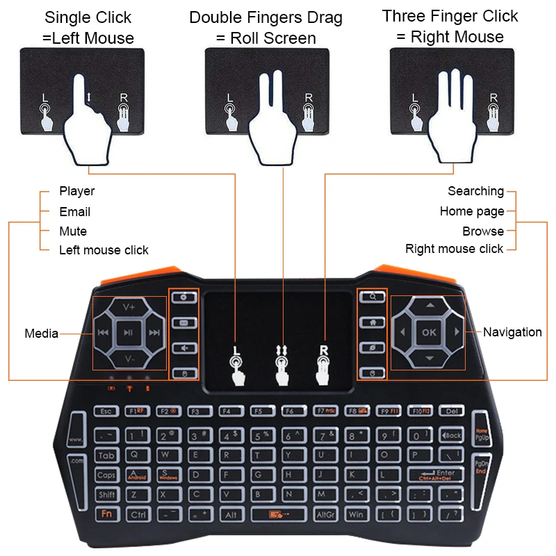 Mini Teclado sem Fio com Touchpad i8 Plus sem Retroiluminação 24 Ghz Inglês Russo Air Mouse Controle Remoto para Android tv Box pc - Imagem 3