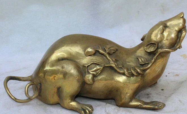 929++++12&quot Chinese Folk Feng Shui Brass Zodiac Year Mouse Peach Wealth Statue Sculpture | Дом и сад