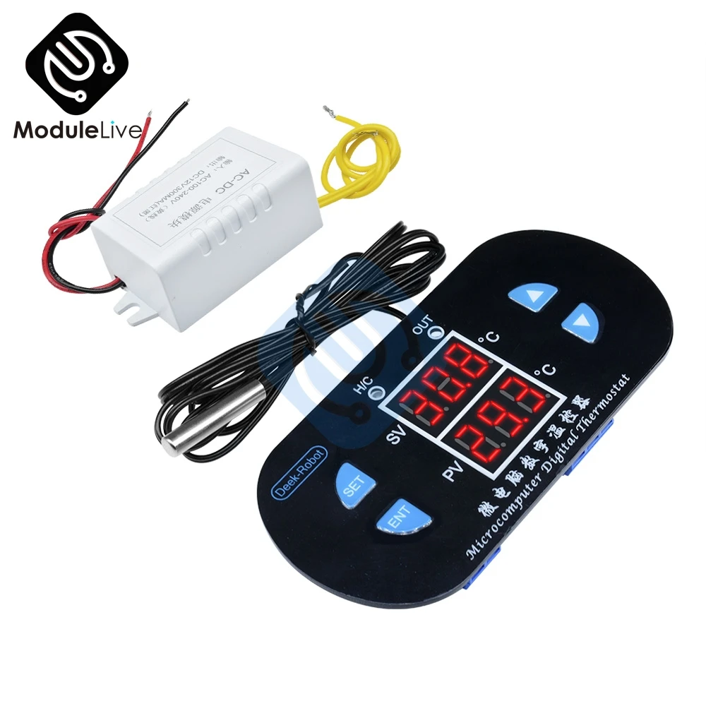 XH-W1308 с двумя светодиодными цифровыми Регулируемый AC/DC 12V AC 110 V-220 V Прохладный тепла Сенсор красные, синие Температура контроллер температуры для контроля температуры термостата