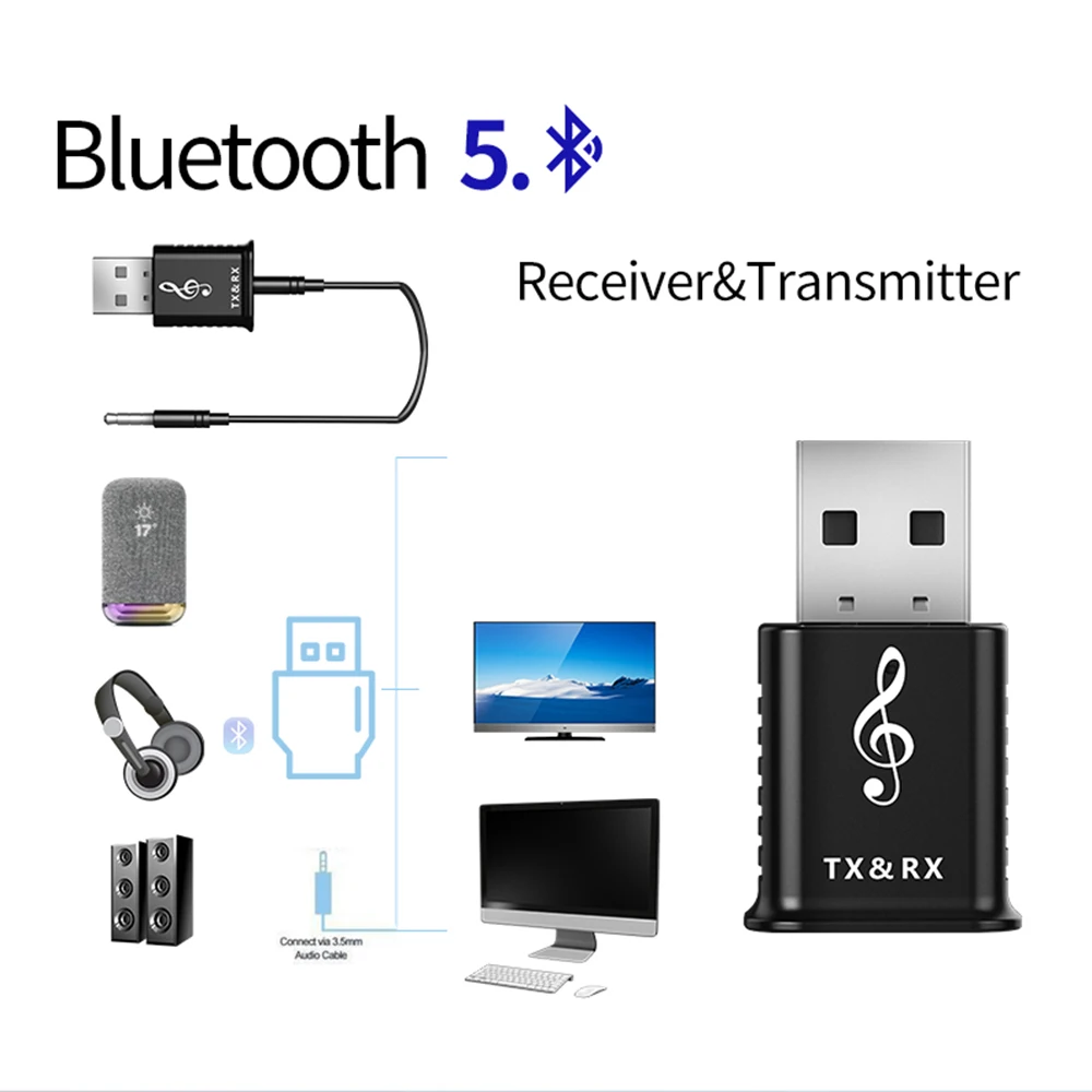 2 в 1 Bluetooth 5,0 передатчик приемник 3,5 мм стерео AUX Bluetooth приемник адаптер для компьютера ТВ динамик автомобиля беспроводной аудио