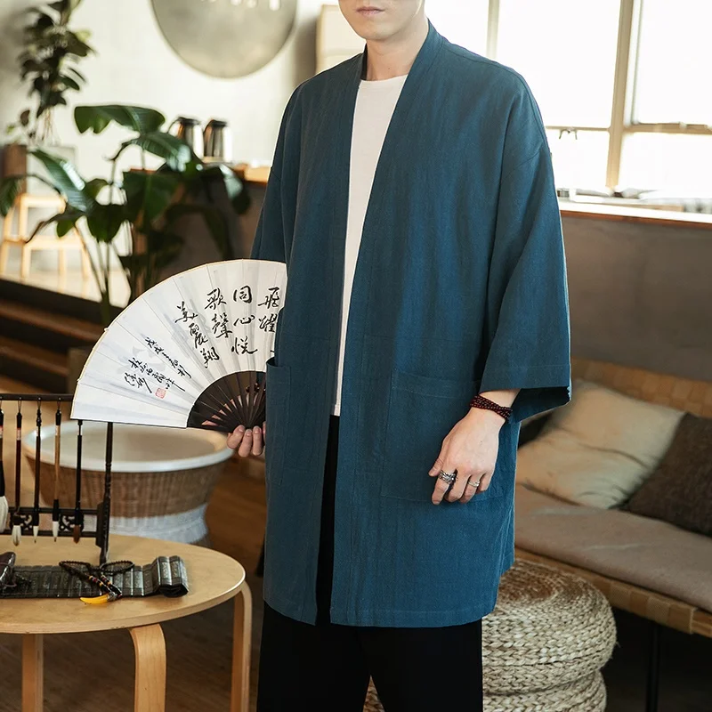 Japanese Kimono Traditional Asian Clothes Kimono Cardigan Men Samurai Costume Kimonos Haori Karate Shirt Men FF2729