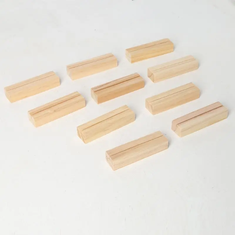 10pcs Natural Wood Numbers Photo Display Stand Business Card Holder Message Name Memo Clips Desk Organizer E65B