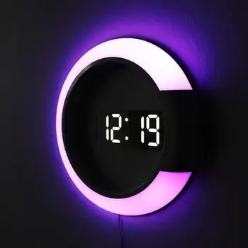 

Home Decoration Multifunctional Alarm Temperature Ring Light Color Digital Wall Clock LED Mirror Hollow Wall Clock