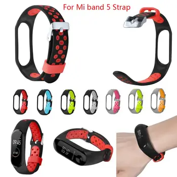 

For Mi Band 5 Breathable Hole Buckle Pin Buckle Two-color Replacement Wristband, Soft Watch Strap For Xiaomi Mi Band 5
