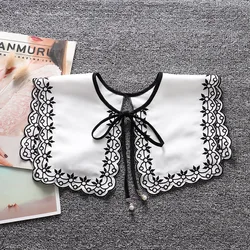 Linbaiway Women Girls Floral Embroidery Fake False Collar for Shirt Shawl Wrap Removable Detachable Collar Bowtie Nep Kraagie