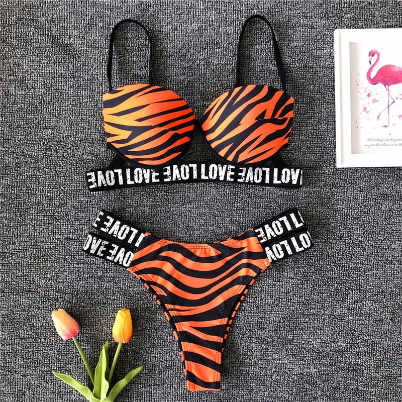 

swimwear women bikini Sexy Beach Swimsuit Women Swimwear Bikini Set Print LOVE Waist Bathing 2019 traje de baсo mujer bikinis
