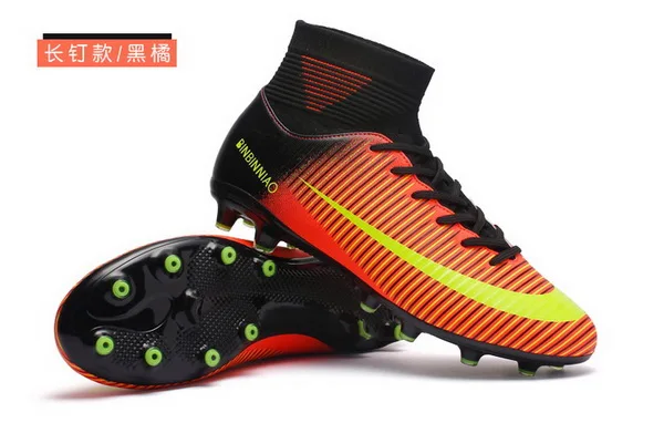 Kids Boy Girls Outdoor Soccer Cleats Shoes TF/FG Ankle Top Football Boots Soccer Training Sneakers Child Sports Shoes EU32-38 - Цвет: see chart