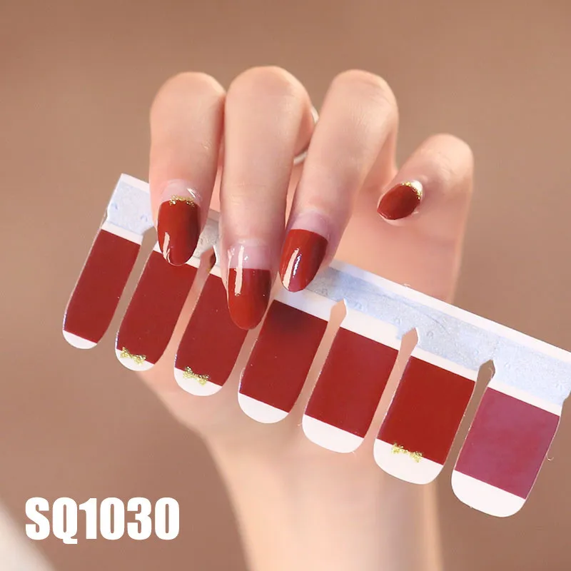 SQ1030 14 стикеров/листов, корейская мода, цветные наклейки для ногтей, французские накладки для ногтей, наклейки для лака для ногтей, японское искусство для ногтей, предварительно спроектированные, Прямая поставка - Цвет: SQ1030