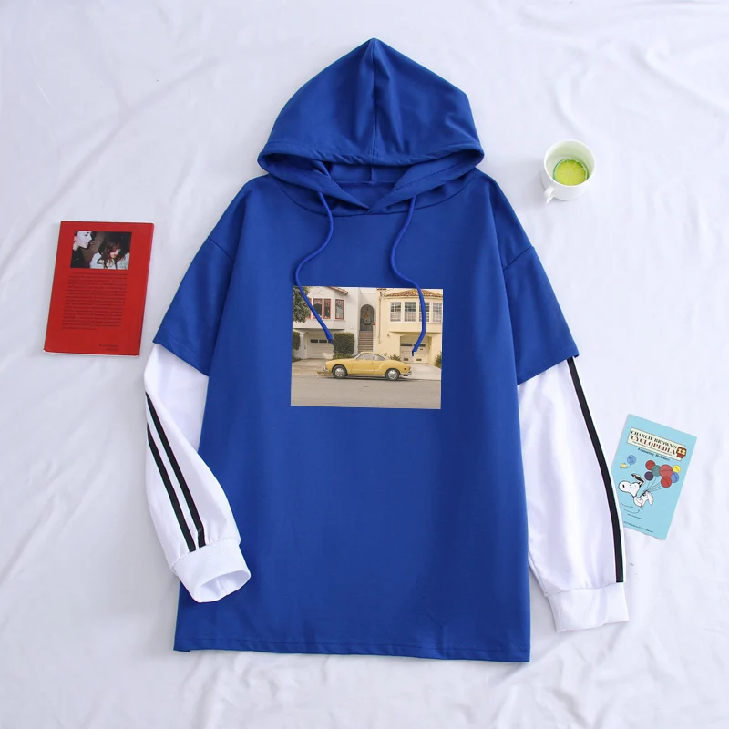 Moda Erkekler Kadinlar Kapusonlu Hoodies Ev Araba Boyama Sahte Iki