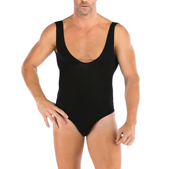 

Men's Briefs Sexy Mesh Sheer Vest Sleeveless Bodysuit Jumpsuit Black Male Underwear Fitting Clubwear