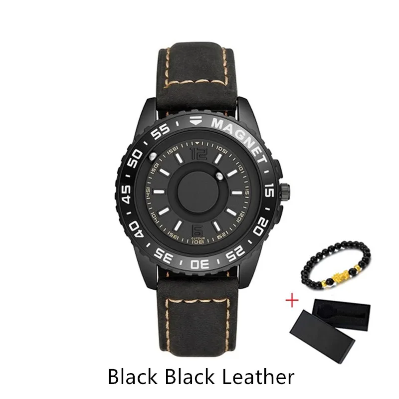 Black Black Leather Мужские Роскошные часы eutour с магнитным шаром, кварцевые часы с кожаным холщовым стальным ремешком, мужские часы с браслетом, мужские часы - Цвет: Black Black Leather