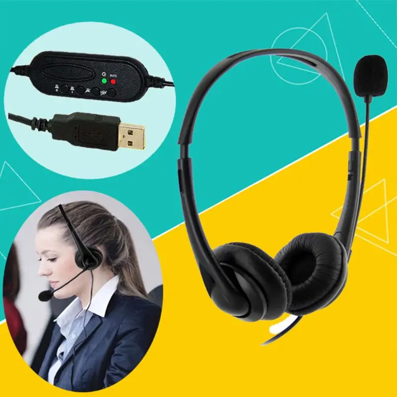 USB Wired Interface Neckband Ergonomic Noise Cancelling 360 Rotatable Headset Microphone Call Centre