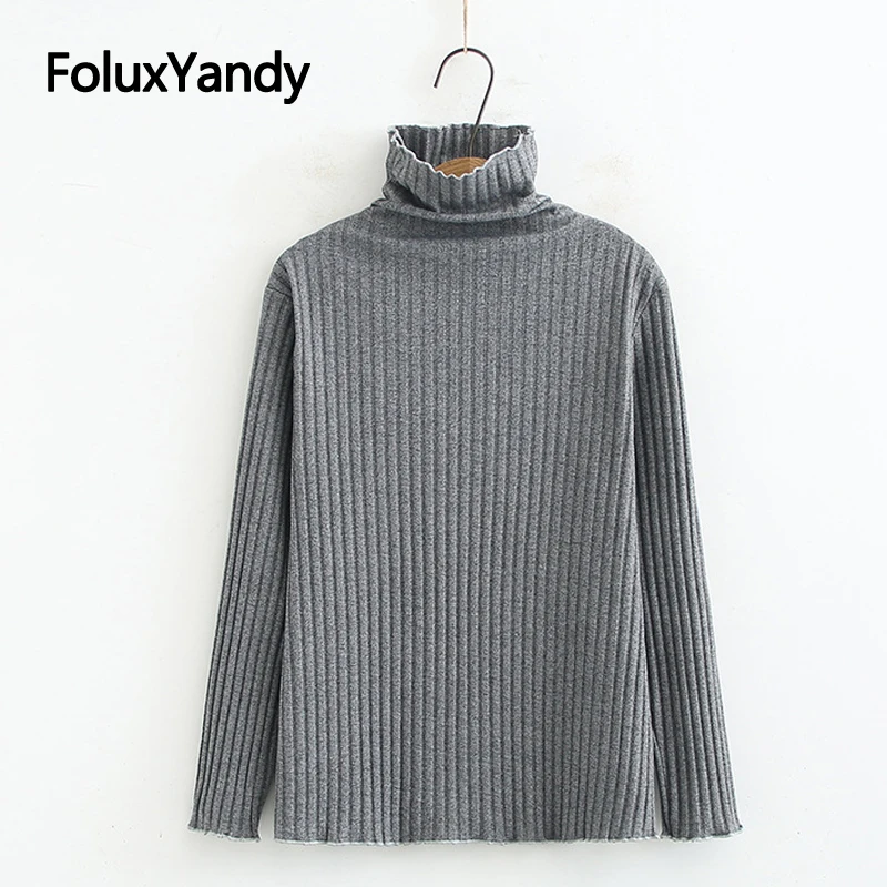 

Spring Autumn Casual Tops Knitted Long Sleeve T-shirts Women Plus Size Turtleneck Tops KKFY4293
