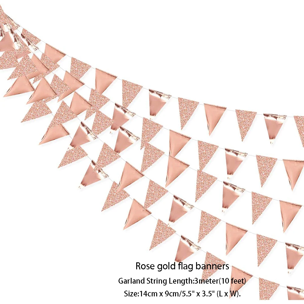 Rose Gold Paper Bunting Triangle Flags - Wedding & Party Hanging Decoration
