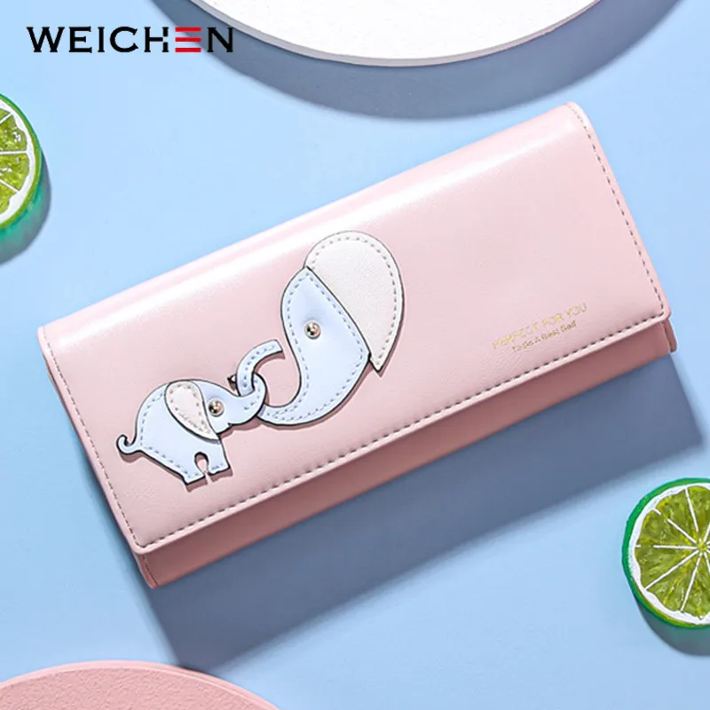 

WEICHEN NEW Elephant Long Trifold Women Wallet Pu Leather Many Card Holder Ladies Purse Cute Wallets Female Brand Designer
