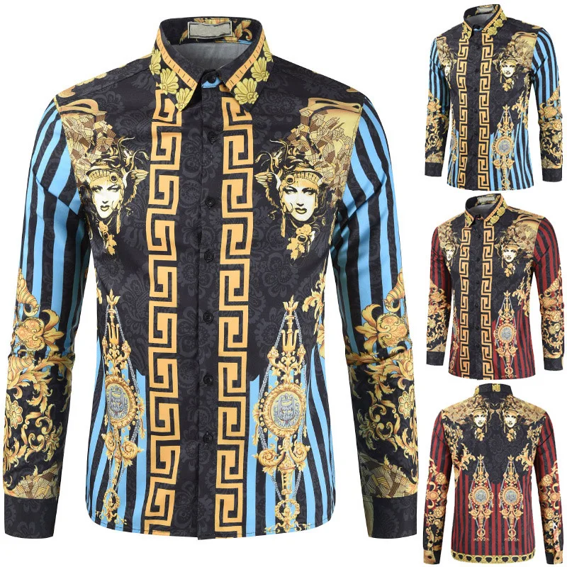 

The new 2020 cross-border summer new men leisure 3 d printing flower shirt with long sleeves color shirt