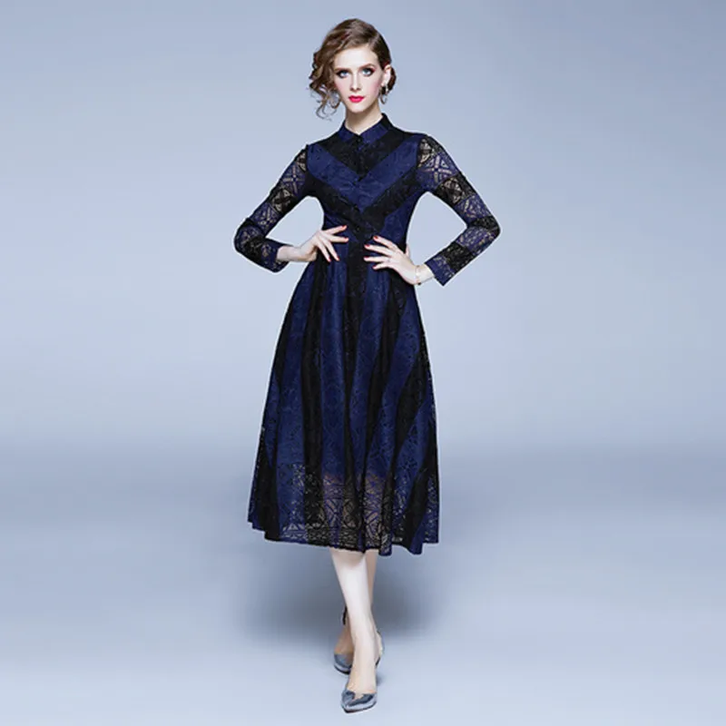 Nuevo primavera moda estilo inglés lujo elegante Delgado sevienoras vestido de fiesta mujeres casual Vestidos de encaje Vestidos - Цвет: Picture color