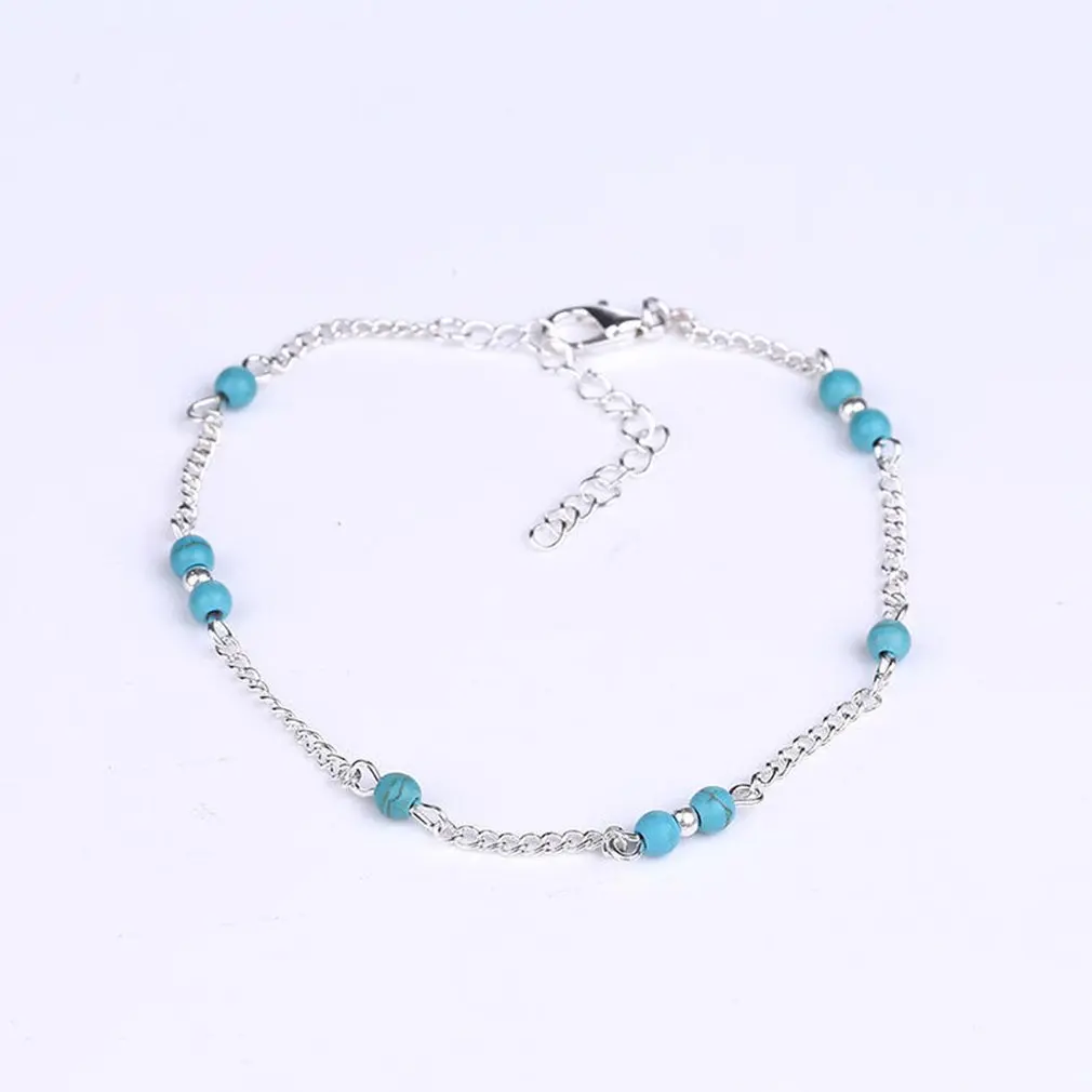 Женские Имитация бусы из природного камня Серебряный ножной браслет сделанный