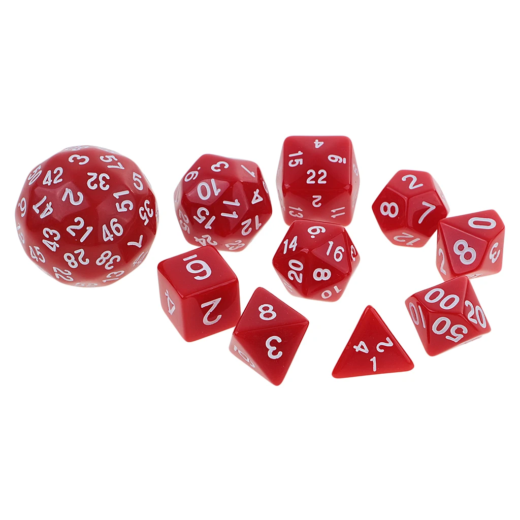 10pcs Dice Set-D4, D6, D8, D10, D12, D20, D24, D30, D60 Acrylic Dice Choice of 6 Color