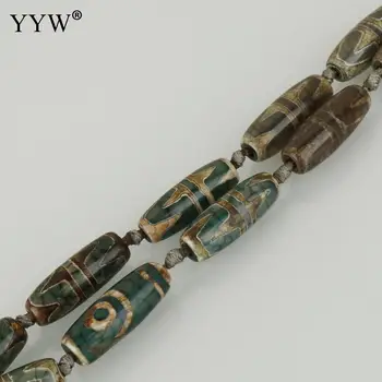 

30x11x11mm 10pcs/Strand Natural Tibetan Onyx Dzi Beads Jewelry Making Pendant Necklace Mixed Color hole:Approx 3mm Men Bracelet