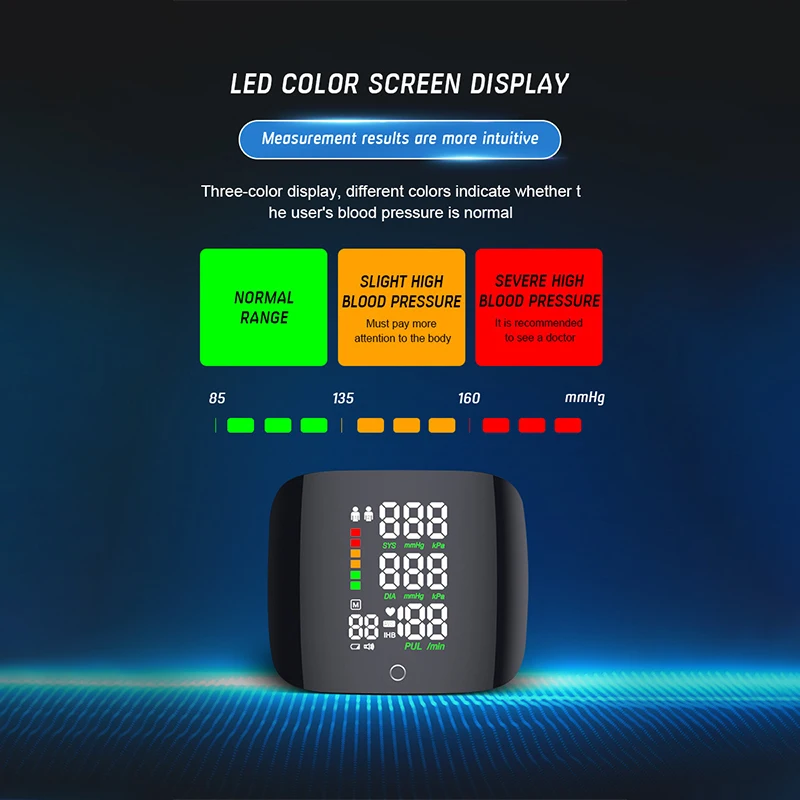 Rechargeable Voice Sphygmomanometer Fully Automatic Digital Heart Rate Wrist Blood Pressure Monitor Smart Touch LCD Screen 3