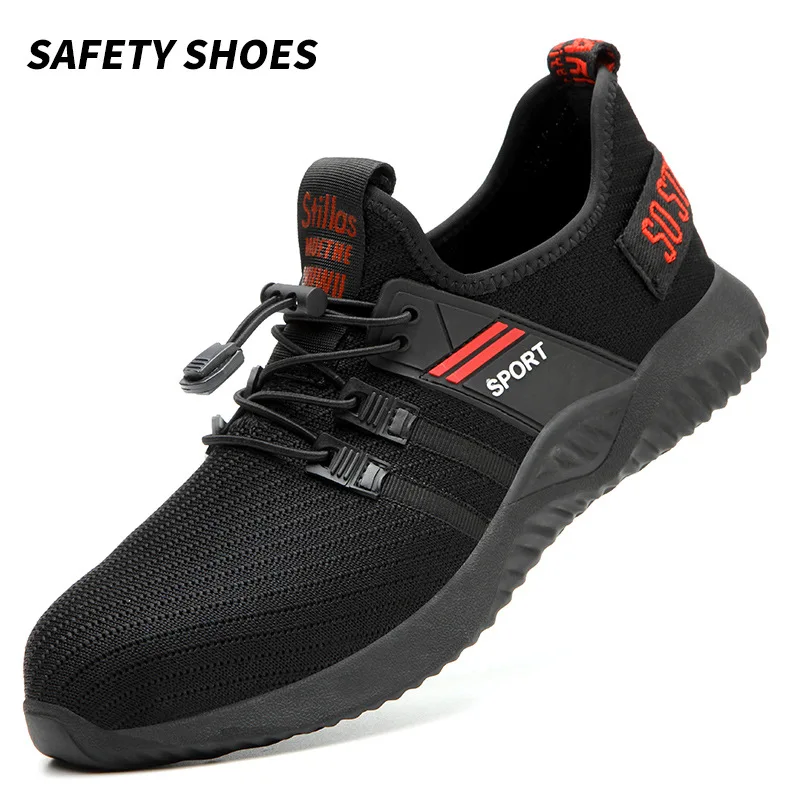 Мужская Рабочая защитная обувь; модные кроссовки; уличные ботинки на резиновой подошве; повседневные рабочие кроссовки для скейтборда; защитная обувь со стальным носком; обувь - Цвет: Черный