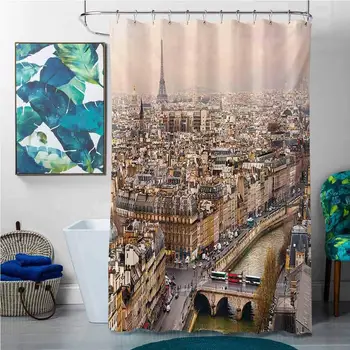 

Shower Curtains for Bathroom White Eiffel Tower,Paris Streets Busy Day Buildings Bridge River City Symbol Horizon Photography