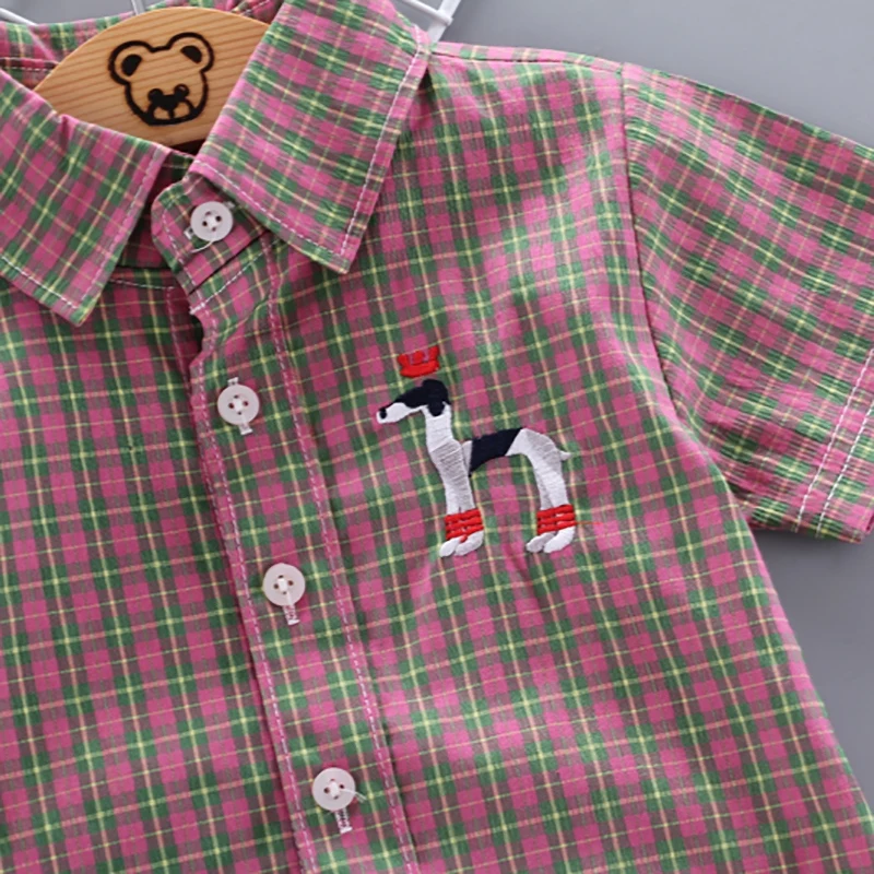 Летние клетчатые топы с короткими рукавами и цветочным принтом для маленьких мальчиков, футболки, рубашки, Повседневная Блузка