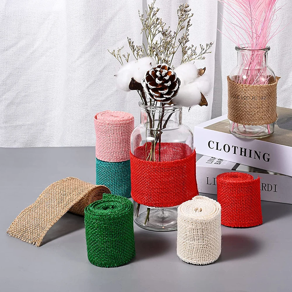 2 Meter bunte Jute-Sackleinen-Sackleinen-Rollen, farbiges Sackleinenband, natürliches DIY-Handwerk, Sackleinenband, Weihnachtsgeschenkverpackung – Detail 16