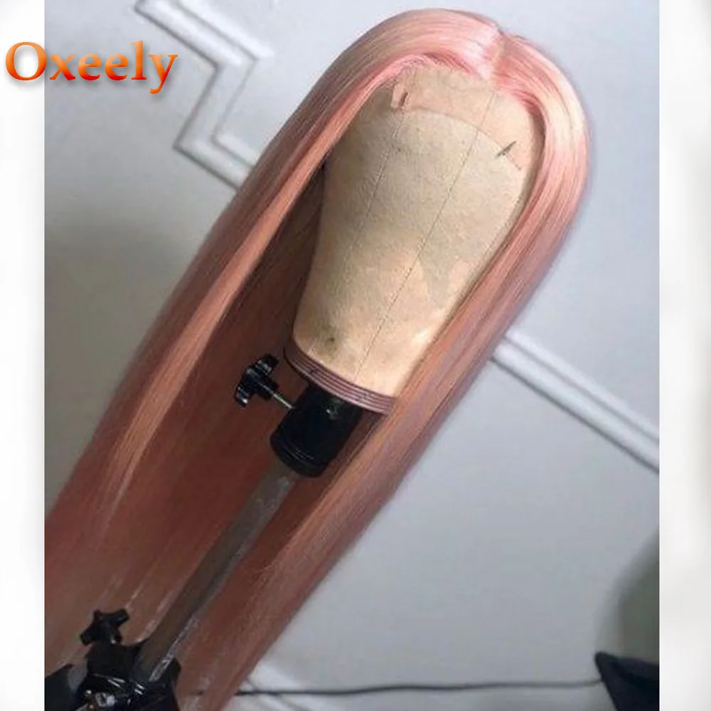 pink straight Oxeely серый парик длинные прямые синтетические кружева передние парики термостойкие 180 Плотность парик из натуральных волос для черных женщин - Цвет: pink straight
