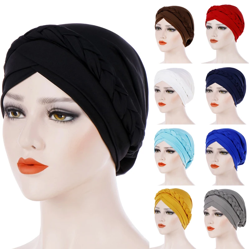 

Braid Wrap Women Jersey Inner Hijab Muslim Fashion Elastic Headband Forehead Across Islamic Turban Easy Cap Chemo Hat Headwraps