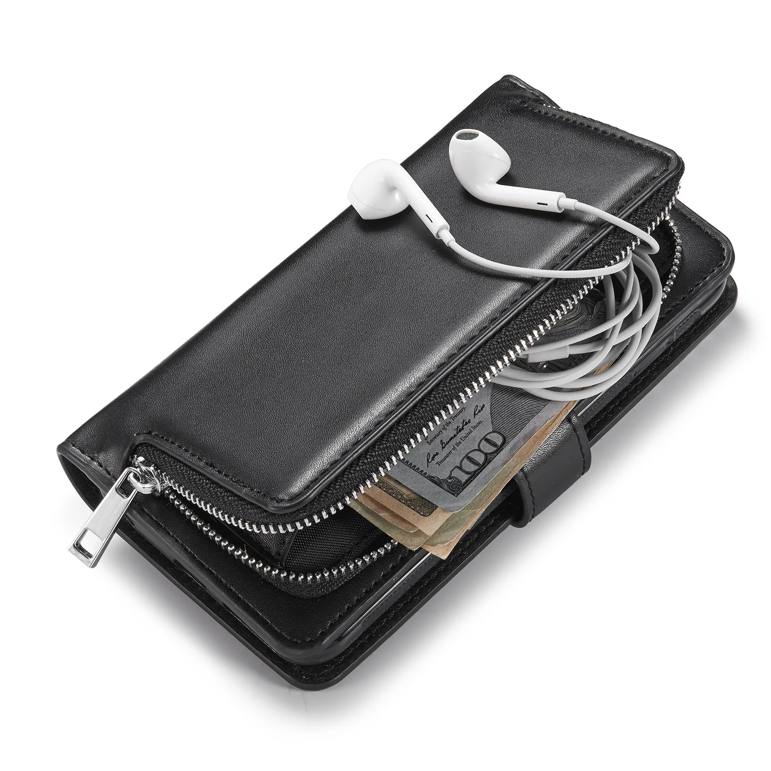 Винтажный кожаный бумажник флип чехол s с карманом на молнии для iPhone 11 11 pro max Роскошный кожаный чехол - Цвет: Черный