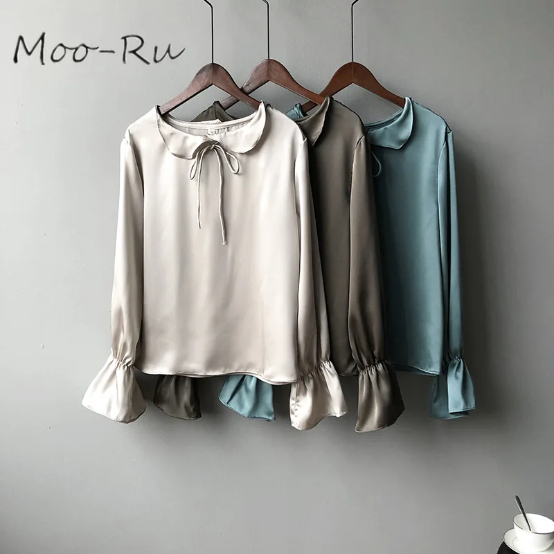Moo-Ru 2020 Lotus Collar Blouse Female Spring New Style Korean Version Temperament Tie Round Collar Turtleneck Blouse Female - 4.00069E+12