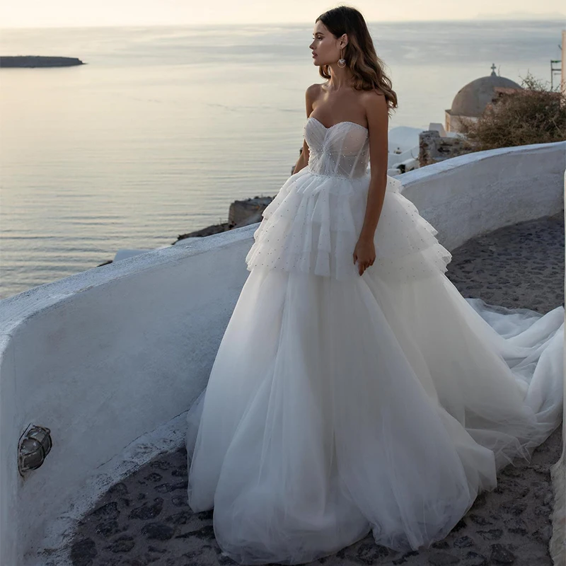 

Thinyfull Sweerheart Ball Gown Princess Wedding Dresses Sequines Illusion Tiered Robe Mariage Gowns For Women Robe Mairee