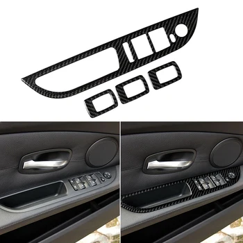 

4Pcs Carbon Fiber Style ABS Window Lift Switch Button Panel Cover Trim Interior Mouldings for BMW 5 Series E60 2008-2010