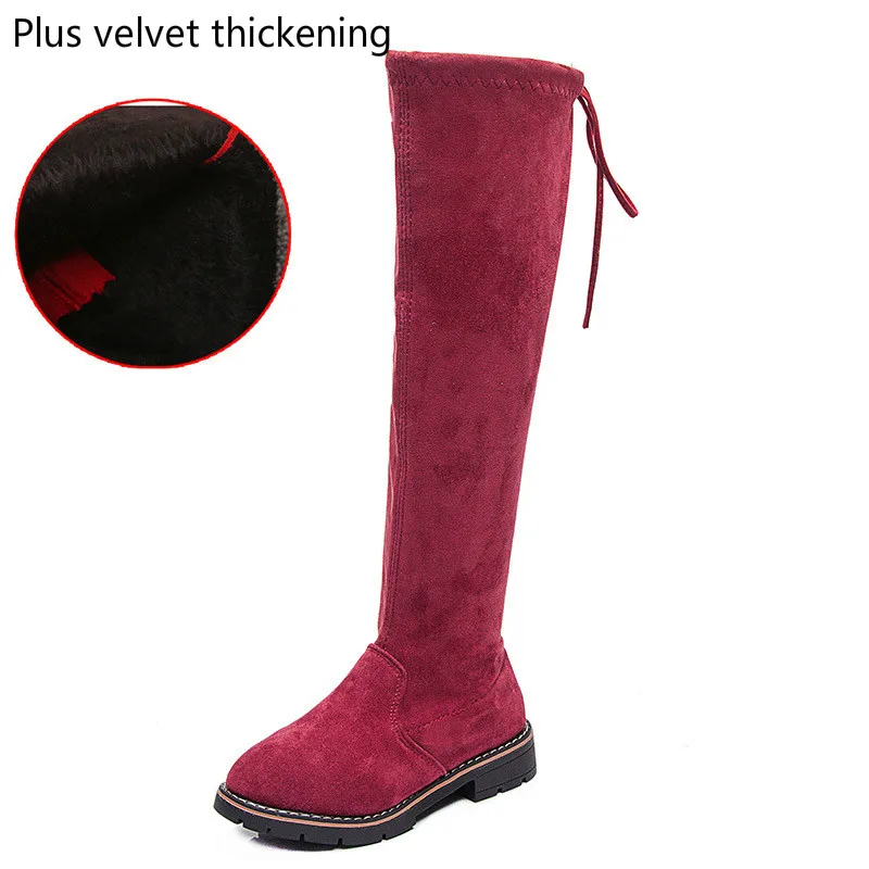 red plus velvet DOGEEK/Сапоги до колена для девочек; зимние сапоги принцессы; детские высокие сапоги; коллекция года; детская высокая обувь; Bota Kid - Цвет: red plus velvet