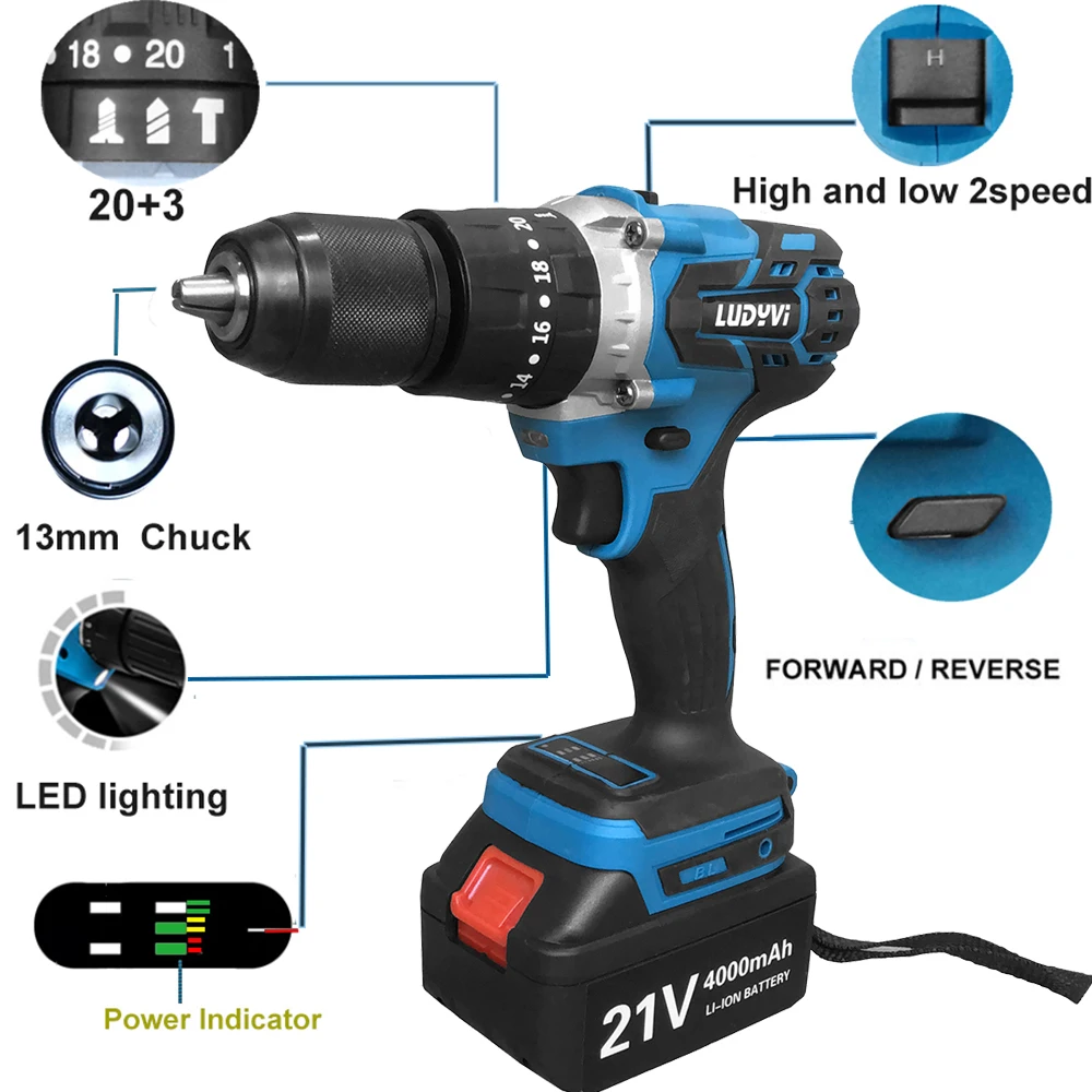 US $100.64 Brushless Electric ScRewdriver 21V 4000mah Battery Driver Power Tools 115NM 203 Torque Impact Cordless Drill Can Drill Ice