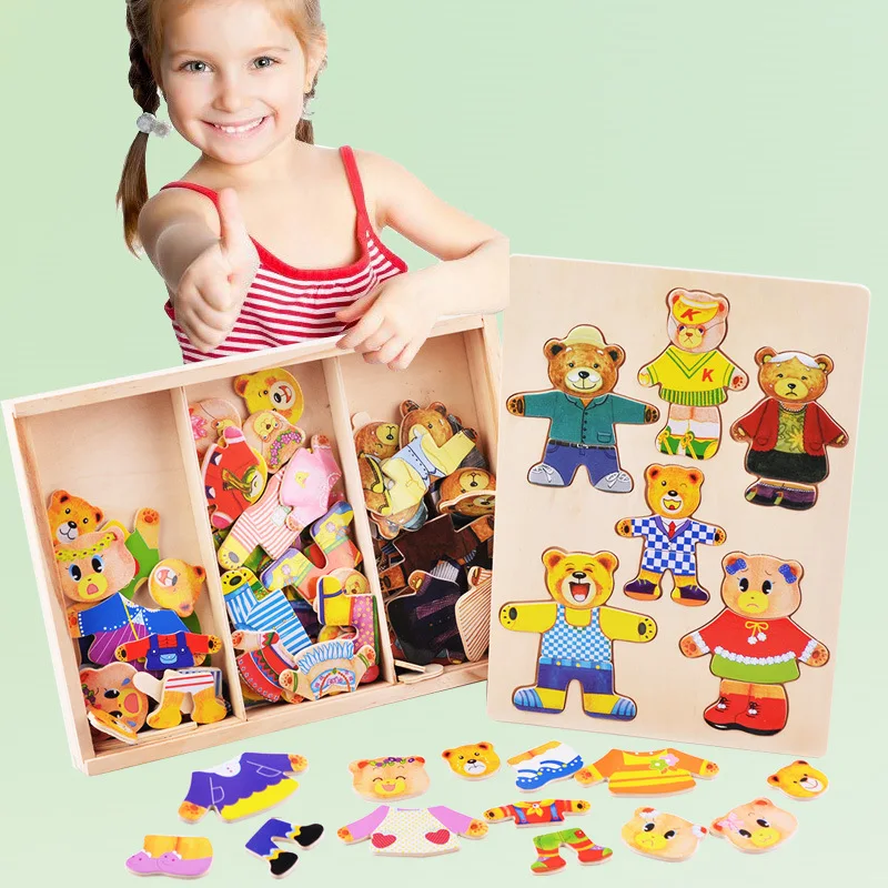 Деревянные детские игрушки медведь семья 6 Человек платье головоломки