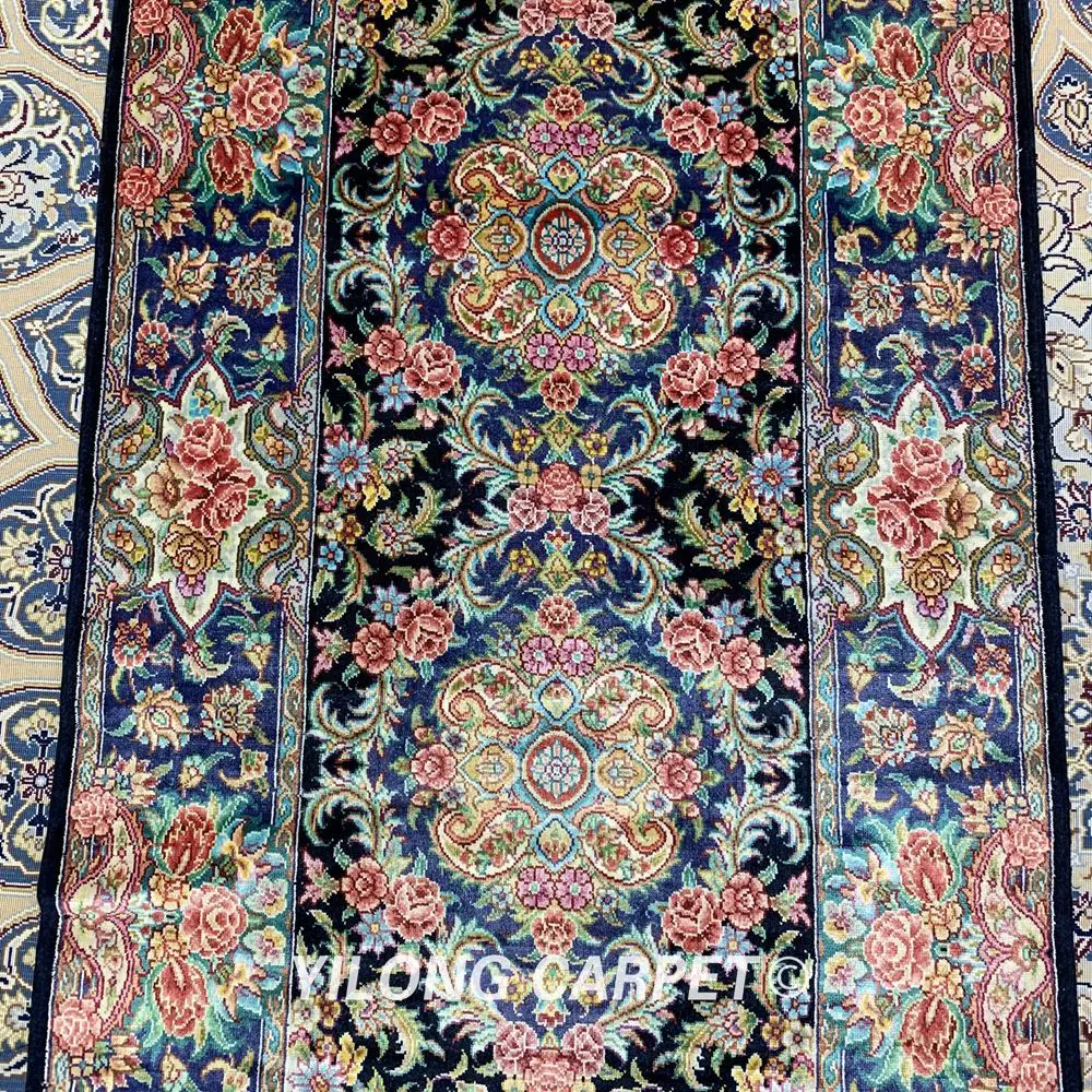 Yilong 2'x4' персидский шелковый ковер runner синяя изысканная, Восточная дорожка(ZSH008A