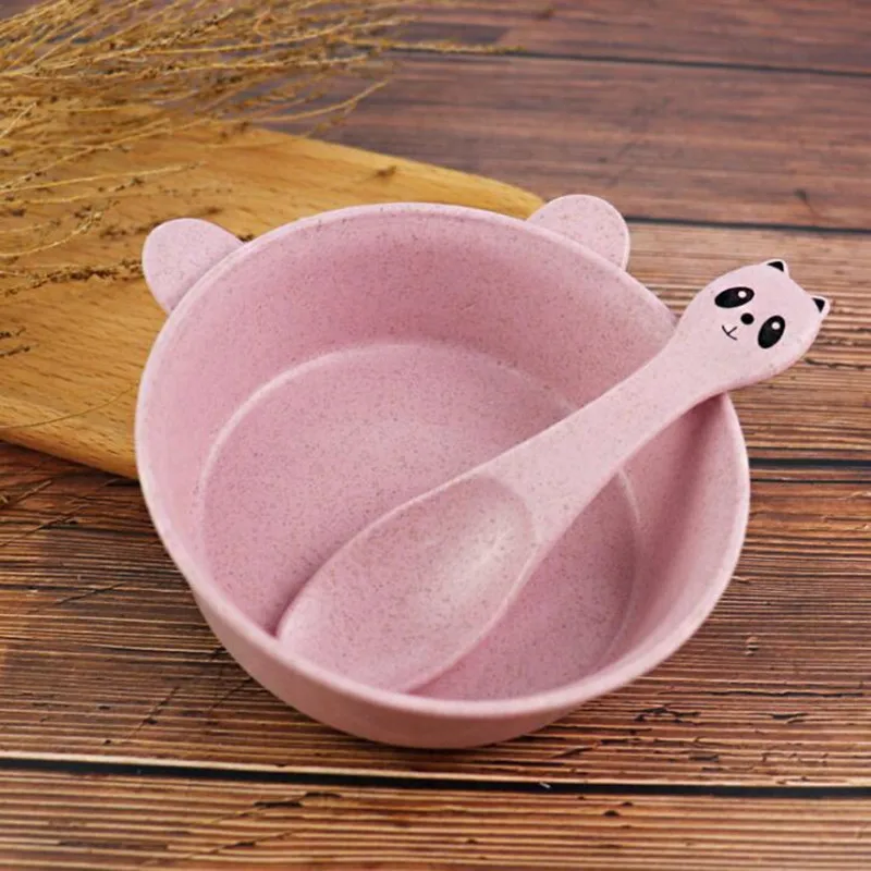 pink bowl 3 шт./компл. пшеничной соломы посуда Носки с рисунком медведя из мультика детская посуда для детей с суповую тарелку, производство Китай детская тарелка вилка ложка для грудничков, набор посуды - Цвет: pink bowl