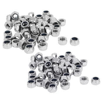 

100 Pcs 304 Stainless Steel Nylock Nylon Insert Hex Lock Nuts, 50Pcs M5 X 0.8Mm & 50Pcs M6 X 1Mm