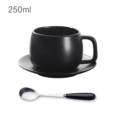 Ins горячий керамический кофейный набор простой дизайн в скандинавском стиле черно-белая кофейная чашка с блюдцем с бесплатной ложкой 250 мл - Цвет: black
