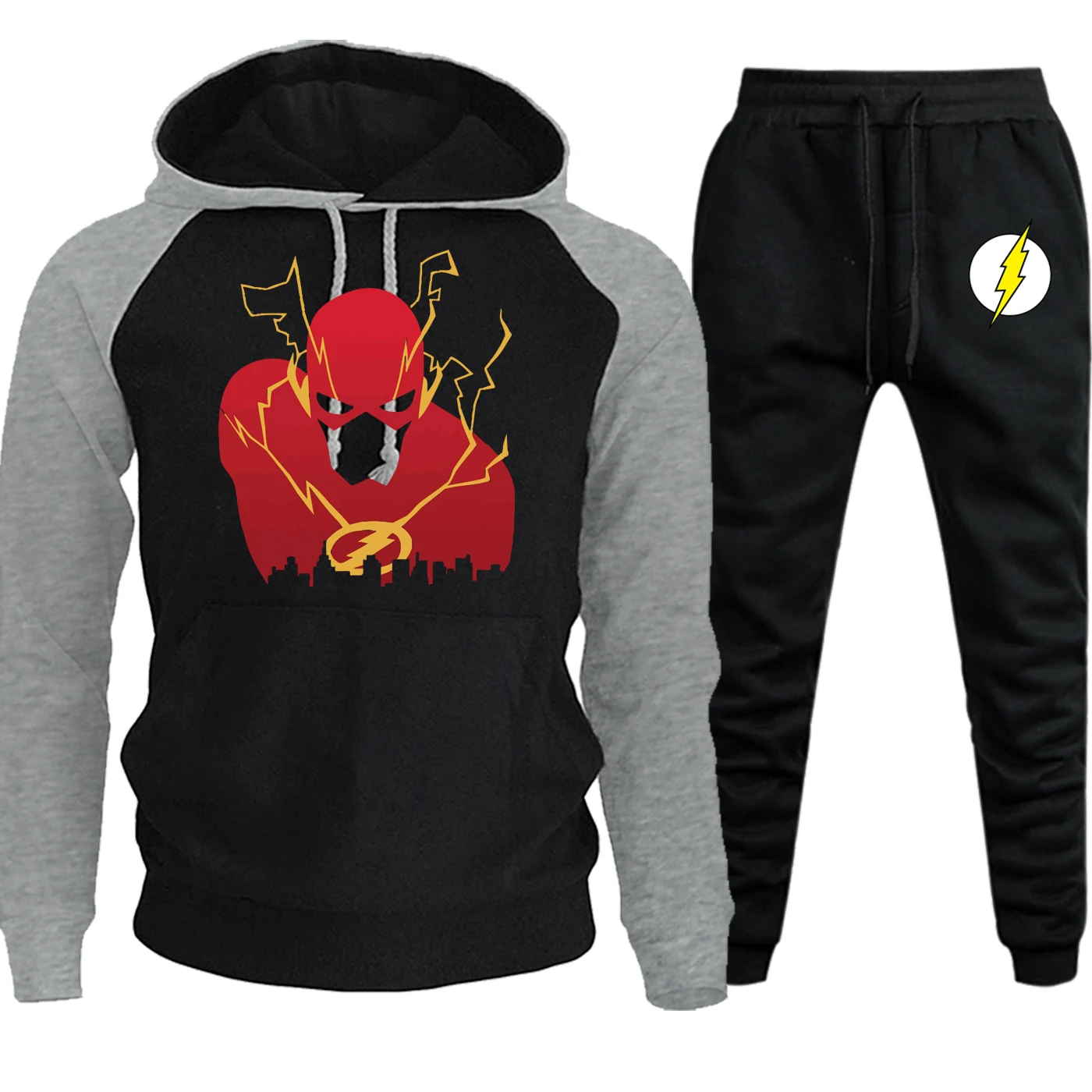 The Flash Man, уличная одежда для мужчин, реглан, с капюшоном, Осень-зима, новинка, Повседневный пуловер, хип-хоп, флисовый костюм, толстовка+ штаны, комплект из 2 предметов