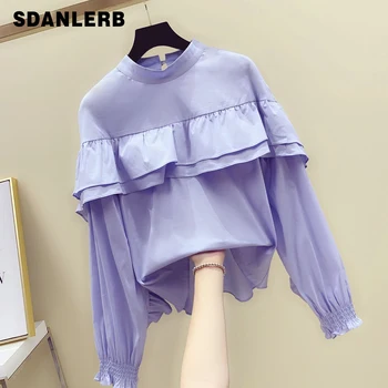 

2019 New Autumn Women Ruffles Shirt Korean Loose Long Sleeve Flounced Academic Shirt Female Students Pullovers Blouse Blusas