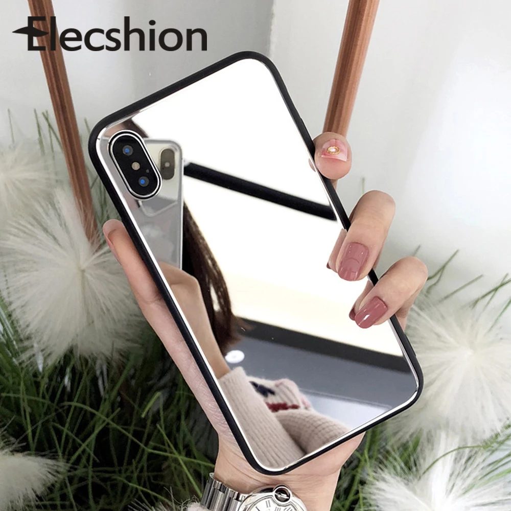 

Mirror Cases For iPhone 7 8 Plus XR XS X Max Makeup Glossy Cover For iPhone X Xs 6s 7 8 Plus Bling Sliver Protection Coque Capa