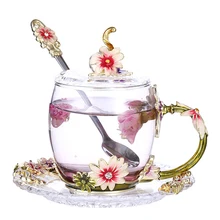 Креативные эмалированные чашки цветочные чашки соки чашки термостойкие Хрустальные стеклянные бытовые кофейные чашки стеклянный набор