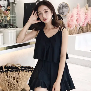 

Black Female Swimwear 2020 New Sexy Casual Women One-Piece Swimsuit Ruffles Decoration