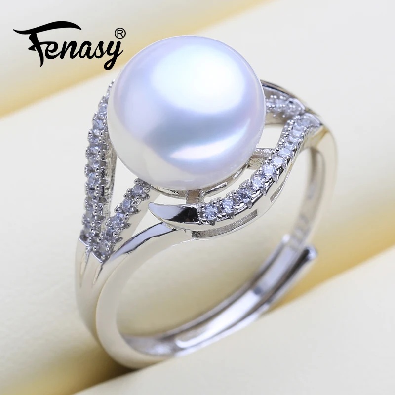 

FENASY 925 Sterling Silver Rings Natural Freshwater Pearl Rings For Women New Classic Shining Party Engagement Wedding Ring